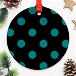 Polka Dots - Teal on Black Round Ornament (Two Sides)