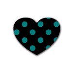 Polka Dots - Teal on Black Heart Coaster (4 pack)