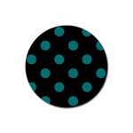 Polka Dots - Teal on Black Rubber Round Coaster (4 pack)