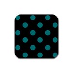 Polka Dots - Teal on Black Rubber Coaster (Square)