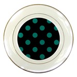 Polka Dots - Teal on Black Porcelain Plate