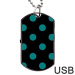 Polka Dots - Teal on Black Dog Tag USB Flash (One Side)