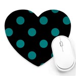 Polka Dots - Teal on Black Heart Mousepad