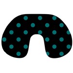 Polka Dots - Teal on Black Travel Neck Pillow