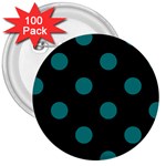 Polka Dots - Teal on Black 3  Button (100 pack)