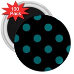 Polka Dots - Teal on Black 3  Magnet (100 pack)