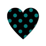 Polka Dots - Teal on Black Magnet (Heart)