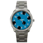 Polka Dots - Black on Cerulean Sport Metal Watch