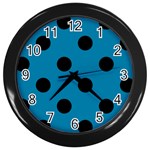 Polka Dots - Black on Cerulean Wall Clock (Black)