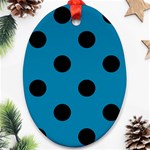Polka Dots - Black on Cerulean Oval Ornament (Two Sides)