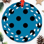 Polka Dots - Black on Cerulean Round Filigree Ornament (Two Sides)