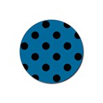 Polka Dots - Black on Cerulean Rubber Coaster (Round)