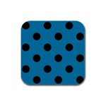 Polka Dots - Black on Cerulean Rubber Square Coaster (4 pack)