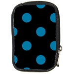 Polka Dots - Cerulean on Black Compact Camera Leather Case