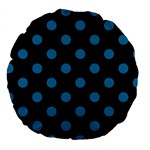 Polka Dots - Cerulean on Black Large 18  Premium Round Cushion