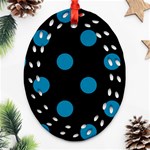 Polka Dots - Cerulean on Black Oval Filigree Ornament (Two Sides)