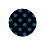 Polka Dots - Cerulean on Black Rubber Coaster (Round)