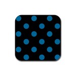 Polka Dots - Cerulean on Black Rubber Coaster (Square)