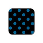 Polka Dots - Cerulean on Black Rubber Square Coaster (4 pack)