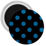 Polka Dots - Cerulean on Black 3  Magnet