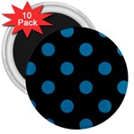 Polka Dots - Cerulean on Black 3  Magnet (10 pack)