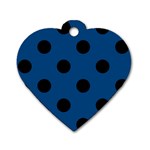 Polka Dots - Black on Dark Cerulean Dog Tag Heart (One Side)
