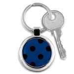 Polka Dots - Black on Dark Cerulean Key Chain (Round)