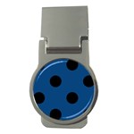 Polka Dots - Black on Dark Cerulean Money Clip (Round)