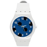 Polka Dots - Black on Dark Cerulean Round Plastic Sport Watch (M)