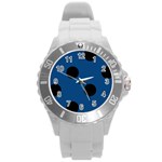 Polka Dots - Black on Dark Cerulean Round Plastic Sport Watch (L)