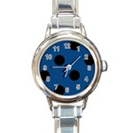 Polka Dots - Black on Dark Cerulean Round Italian Charm Watch