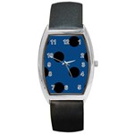 Polka Dots - Black on Dark Cerulean Barrel Style Metal Watch