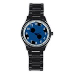 Polka Dots - Black on Dark Cerulean Stainless Steel Round Watch