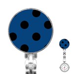 Polka Dots - Black on Dark Cerulean Stainless Steel Nurses Watch