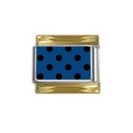 Polka Dots - Black on Dark Cerulean Gold Trim Italian Charm (9mm)