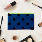Polka Dots - Black on Dark Cerulean Canvas Cosmetic Bag (XS)