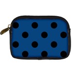 Polka Dots - Black on Dark Cerulean Digital Camera Leather Case