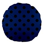 Polka Dots - Black on Dark Cerulean Large 18  Premium Round Cushion