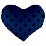 Polka Dots - Black on Dark Cerulean Large 19  Premium Heart Shape Cushion