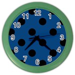 Polka Dots - Black on Dark Cerulean Color Wall Clock