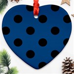 Polka Dots - Black on Dark Cerulean Heart Ornament (Two Sides)