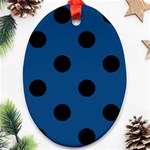 Polka Dots - Black on Dark Cerulean Oval Ornament (Two Sides)