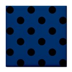 Polka Dots - Black on Dark Cerulean Tile Coaster