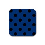 Polka Dots - Black on Dark Cerulean Rubber Coaster (Square)