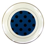 Polka Dots - Black on Dark Cerulean Porcelain Plate
