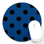 Polka Dots - Black on Dark Cerulean Round Mousepad