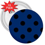 Polka Dots - Black on Dark Cerulean 3  Button (10 pack)