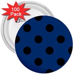 Polka Dots - Black on Dark Cerulean 3  Button (100 pack)