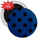 Polka Dots - Black on Dark Cerulean 3  Magnet (10 pack)