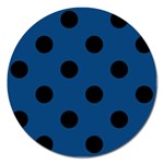 Polka Dots - Black on Dark Cerulean Magnet 5  (Round)
